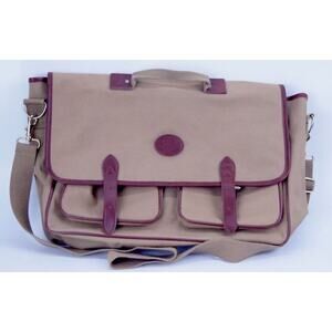 Ralph Lauren Beige Brown Leather Messenger Bag Laptop School W Shoulder Strap